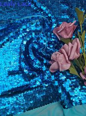 51" tessuto blu luminoso di Shell Shape Sequin Embroidery Mesh per il partito