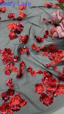 Nuova collezione Red Sequin ricamato tessuto di pizzo 3D floreale elegante tessuto di ricamo di nozze