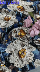 Sequin floreale ricamato tessuto di pizzo fogliato 100% poliestere nuove collezioni personalizzate