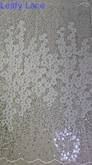 Tessuto ricamato con perline di poliestere, seghe, pizzo, spandex bianco, 100% tessuto ricamato in pizzo