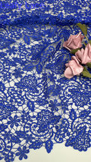 Tessuto Chantilly ricamato blu di alta qualità tessuto pizzo buco elegante per signore