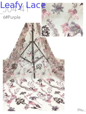 Tessuto ricamato con paillettes Leafy Eest Culture, rete floreale 3D per abiti da donna, tessuto di lusso
