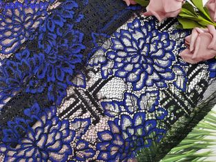 Tessuto legato con corde blu del pizzo fiore domestico del tessuto del grande per il vestito dalla bambina