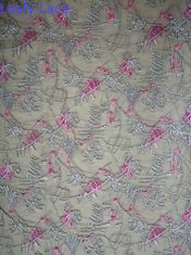 Rosa Tulle floreale africana Mesh Colored Embroidery Fabric