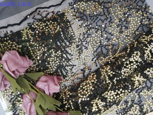 Zecchino ricamato il nero Mesh Fabric del partito di 125CM