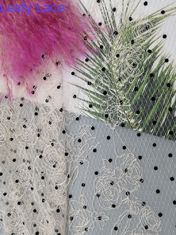 La Polka rosa Dot Flocked ha ricamato il tessuto del pizzo della maglia