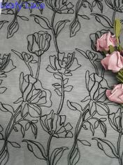 Maglia floreale nera legata con corde di Tulle del fiore del tessuto del pizzo del ricamo 3D