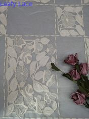 Panno floreale di Tulle del cotone del ricamo del letto legato con corde beige del tessuto