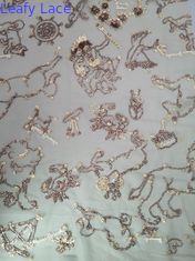 Zecchino della maglia del pizzo del vestito dalla ragazza del tessuto ricamato dello zecchino di colore di Champagne