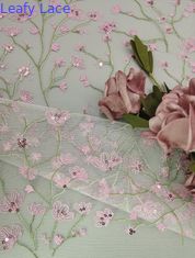 Tessuto rosa del pizzo dello zecchino del ricamo 3D dell'OEM del tessuto del pizzo del fiore per il vestito