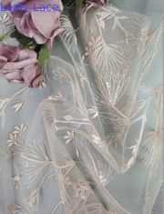 Lo zecchino di qualità superiore francese rosa-chiaro 3d ha ricamato il tessuto del pizzo di Tulle del tessuto