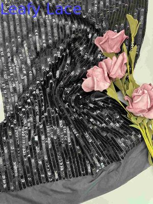 49'' Black Tulle Sequin Embroidery Mesh Fabric For Evening Dress