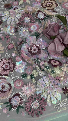 Semi Sheer Flower Sequin Embroidered Fabric For Women Fashion Dress