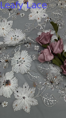 Sequin Embroidered Fabric Medium Durability Rose Floral Pattern 98%P 5%SP 100%Pet