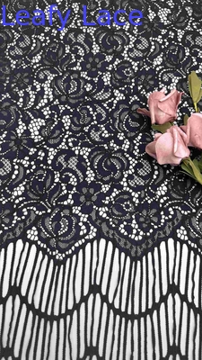 Long Fringes Flowers Pattern  Black Color High Quality Full Width Corded Lace Fabric For Fashin Women Cloth 140cm Width