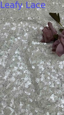 51 Inch Ivory Color High Quality Circular Bead Sequin Netting Embroidery Lace Dress Fabric For Evening Dress