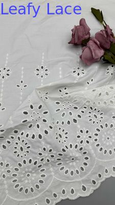 White 100% Cotton Laser Out  Floral Embroidered Cotton Fabric By The Yard For Fashion Women Dress