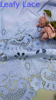 Laser Cut Embroidery Fabric Light Blue Poly Grpund Embroidered Eyelet Fabric For Garment Brands