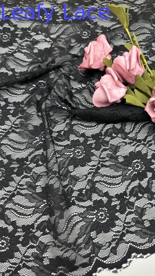 55 Inch Nylon Spandex Width Black Color Elegant Design Stretch Floral Corded Elastic Lace Fabric With Scallop For Fashion Women Clothing
