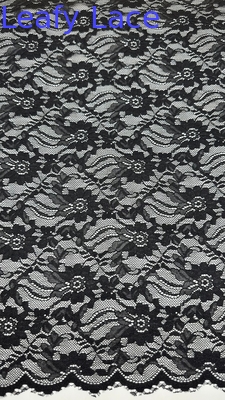 55 Inch Nylon Spandex Width Black Color Elegant Design Stretch Floral Corded Elastic Lace Fabric With Scallop For Fashion Women Clothing
