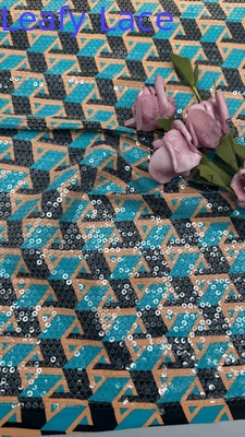 Vibrant Printed Sequin Embroidery With Geometric Patterns Clear Sequin Ground Full Width