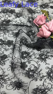 Leafy BLack Lace Durable And Elegant Embroidery Luxary Flower 100% Knit Embroidery Fabric Lace Fabric Wedding Birthday Occasion Beautiful Dress