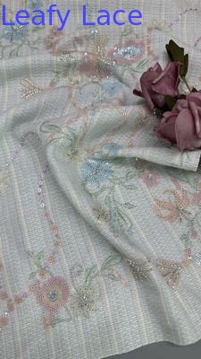 Shinning  Leafy Sequins  Lace Fabric for Full Dress East Culture Dinner Gowns Shining Fabric