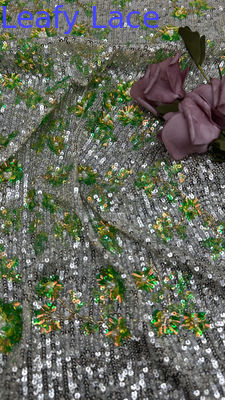 Green And White Sequin Embroidered Fabric Lace Fabric New Collections for Garments Gowns
