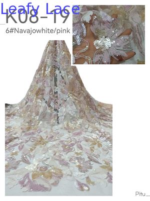 Leafy Sequin Embroidered Fabric 3D Floral Mesh Ground For Ladies Gowns Fashion Design