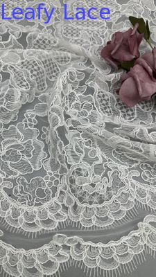 Handmade Floral Embroidery On Lace Artistic Detailing Tulle Mesh Fabric For Wedding Dresses