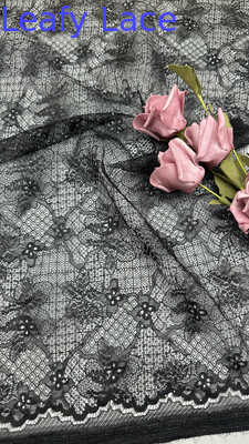 Black Embroidered Lace Fabric Hollow-up Floral Sequin Laser for Party Dresses Clothing