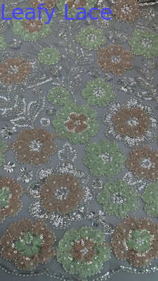 Leafy Sequin Embroidered Lace Fabric Polyester Floral Mesh Lace for Evening Dresses
