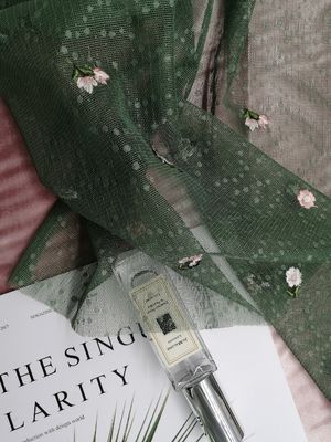 49 Inch Floral Embroidered Tulle Fabric AZO Free