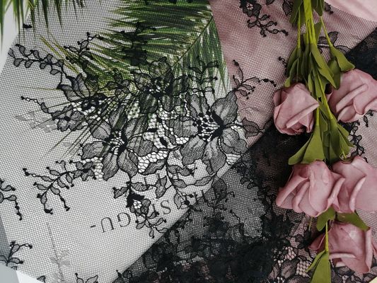 Black Floral Lightweight French Chantilly Lace Fabric