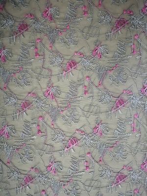 Pink African Floral Tulle Mesh Colored Embroidery Fabric