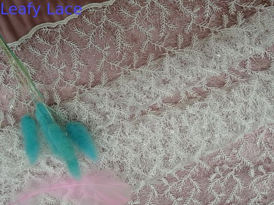Eco Friendly Delicate 3D Floral White Embroidery Lace Fabric