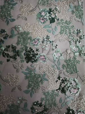 Lady Dress AZO Free Green Floral Sequin Embroidered Fabric