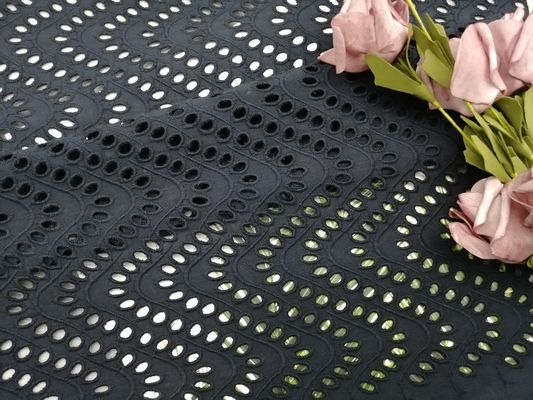 Black Embroidered Eyelet Fabric 100% Cotton Lace Fabric For Dresses