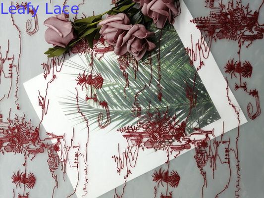 Tulle Mesh Red Embroidered Lace Fabric For Girl Dress