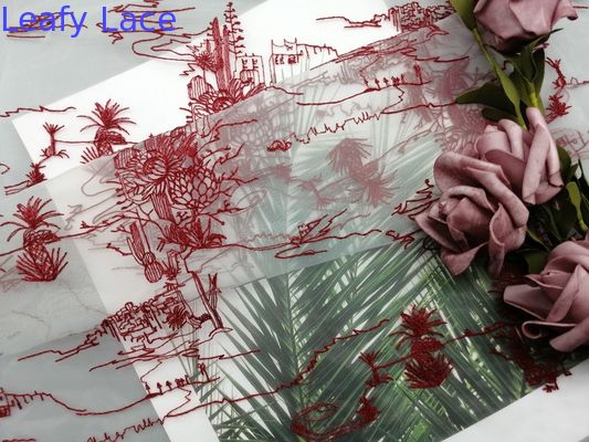 Tulle Mesh Red Embroidered Lace Fabric For Girl Dress