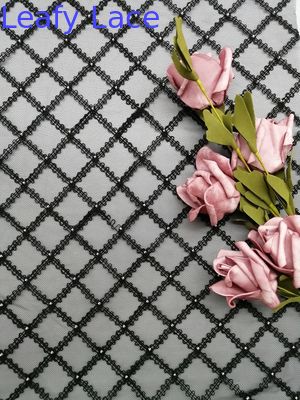 White Geo Beaded Embroidery Fabric