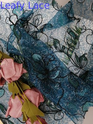 Floral Lace Mesh Green Colored Embroidery Fabric Evening Dress Fabric