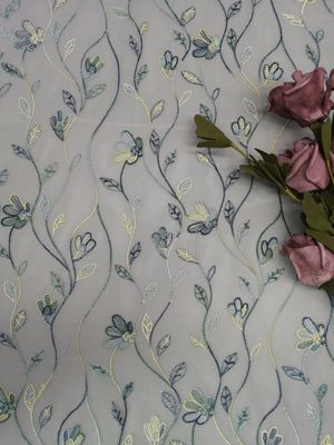 Small Scale Flower Lace  Tulle Colored Embroidery Fabric Lady Dress Textile