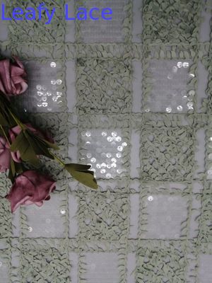 ODM Green Transparent Sequin Crochet Lace Fabric Corded Mesh