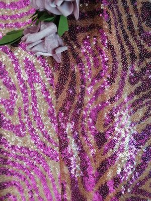 Tiger Pattern Animal Design Embroidered Sequin Lace Fabric purple Color