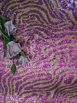 Tiger Pattern Animal Design Embroidered Sequin Lace Fabric purple Color