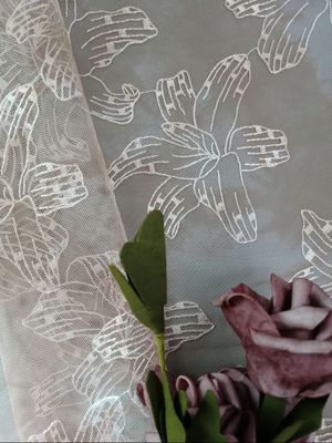 Pink Color Printed Embroidered Lace Fabric Floral Tulle Mesh Table Runner
