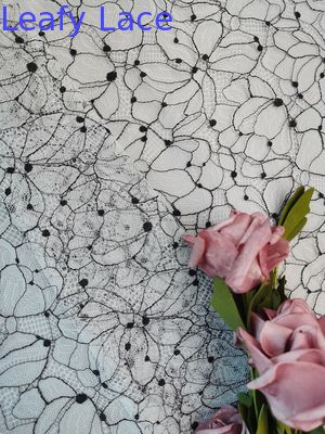 Black Yarn Cording Two Tone Lace Fabric Embroidered 142cm Width