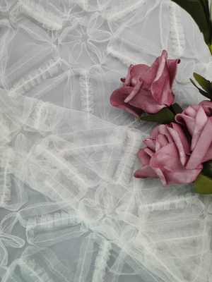 White Crochet Lace Fabric 3D Floral Lace Fabric Mesh Cording Embroidery