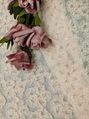 Pink 3D Floral Crochet Lace Fabric Foil Coated Embroidery Children Dress Lace